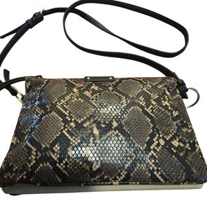 Time & Tru Faux Snakeskin Pattern Crossbody Bag 3 Compartments Zipper Closure